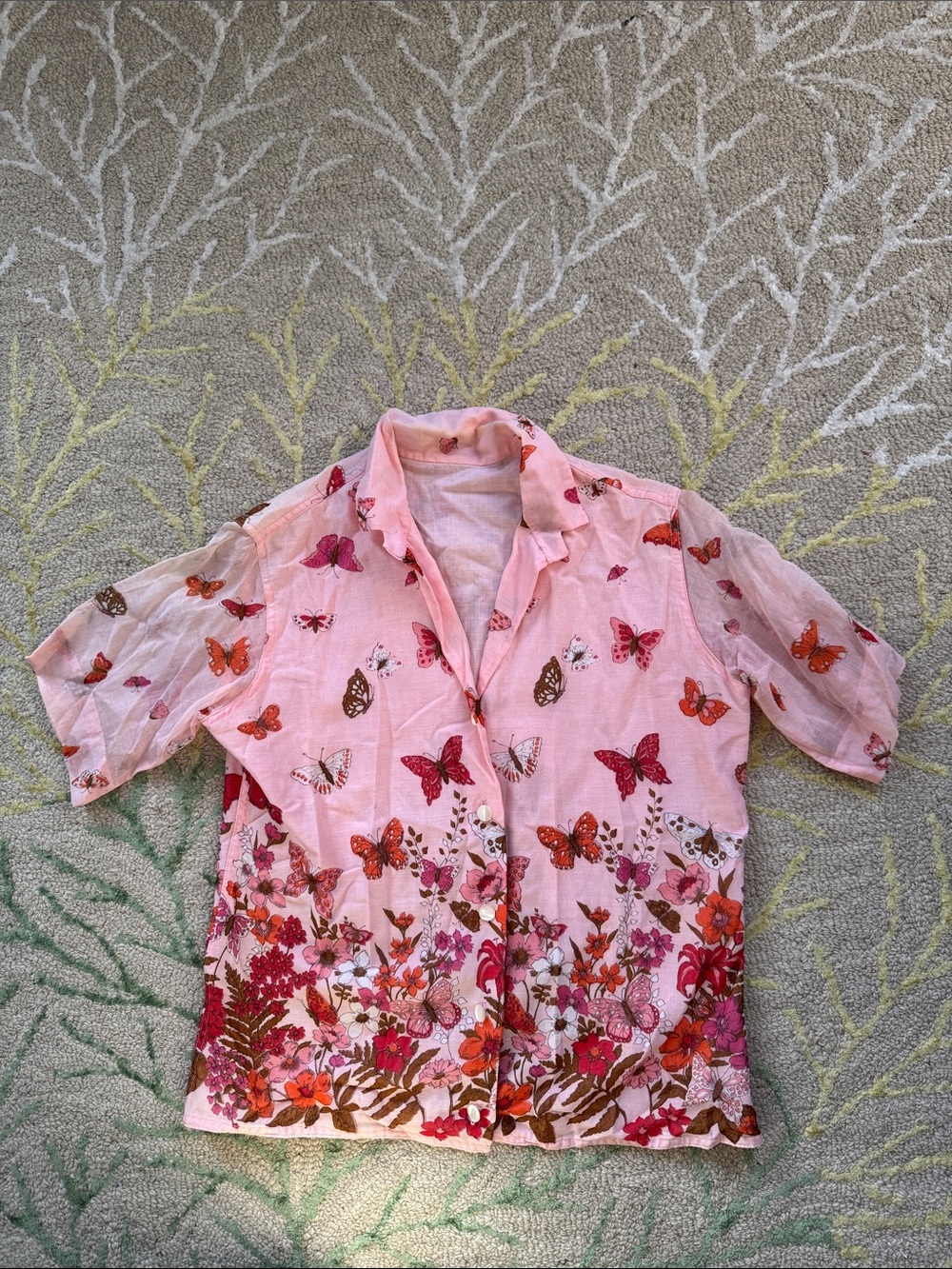 Bill Atkinson for Glen of Michigan rare vintage butterfly floral 1960s blouse L